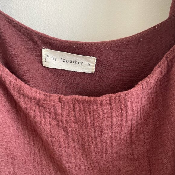 By Together Crinkled Burgundy Peasant Blouse - Picture 3 of 4